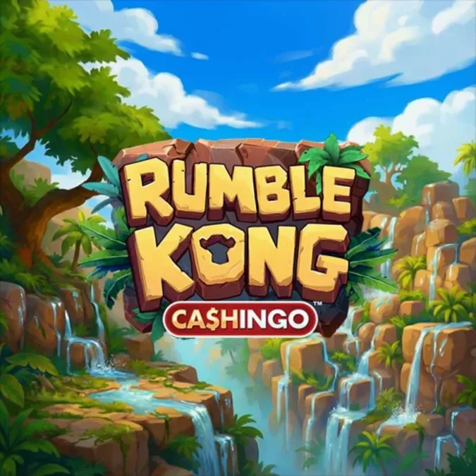 Gambar tangkapan layar dari slot Rumble Kong Cashingo menampilkan kera raksasa di kota neon.